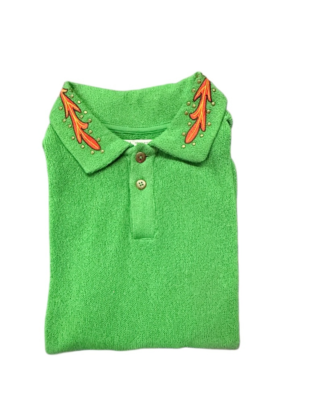Zara Bright Green Polo with Orange Leaf Collar Embroidery